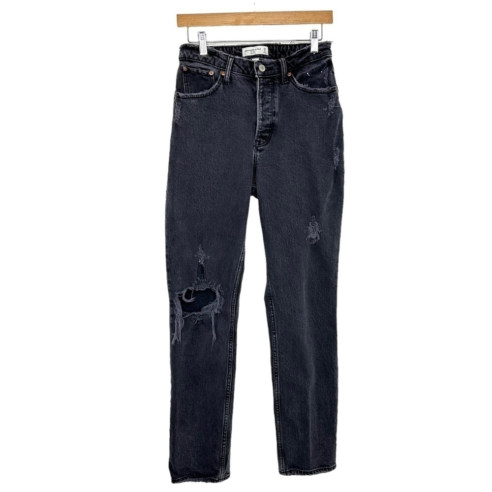 Abercrombie & Fitch Curve Love The Dad High Rise Distressed Jeans Sz 26 Black